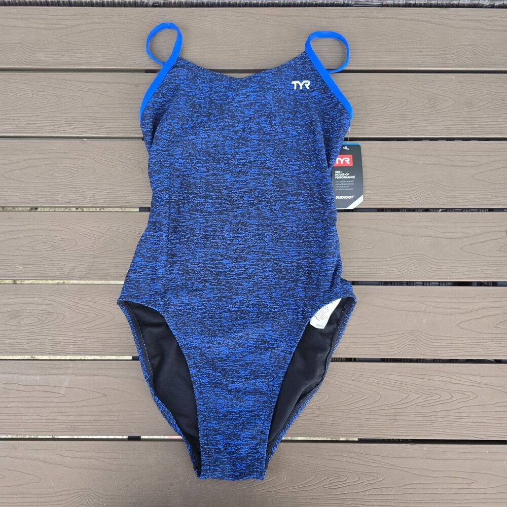 TYR Durafast Women's Fizzy Navy Cutoutfit 1 Pc Swimsuit SZ 30 New